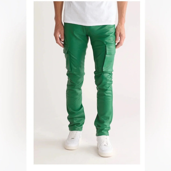 AMERICAN STITCH Men’s Stretch Faux‎ Leather Cargo Pants green size 36 NWT - Picture 1 of 5